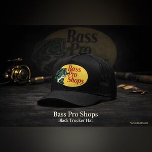 Bass Pro Shops Black Trucker Hat Mesh Snapback Classic Logo One Size